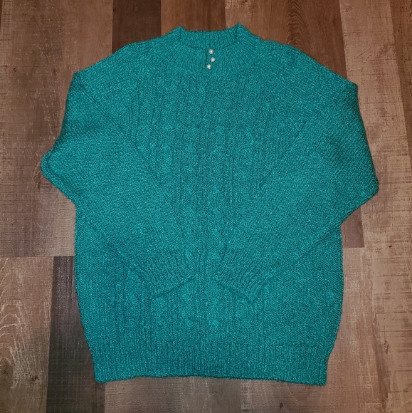 Vintage Teal Cable Knit Sweater - Picture 3 of 4